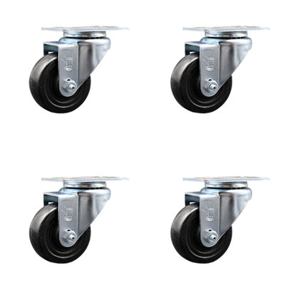SS Hard Rubber Wheel Swivel Top Plate Caster Set Service Caster Brand