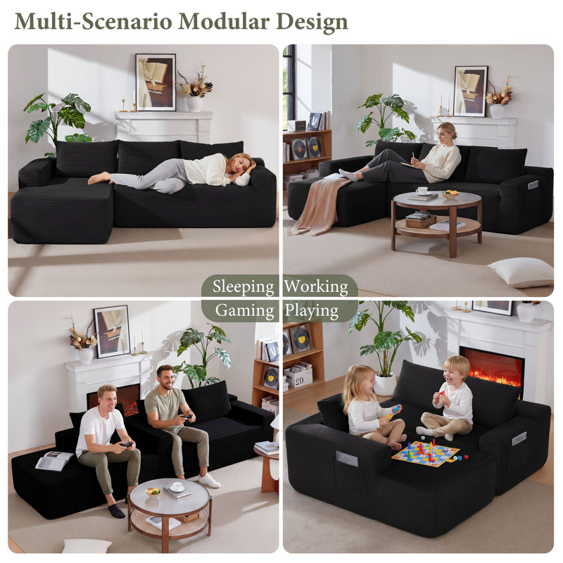 Canapé modulaire en forme de L de 97 po, canapé Cloud avec méridienne surdimensionnée, sièges profonds en mousse à mémoire de forme désossée pour le salon, aucun assemblage requis, velours côtelé, rangement.
