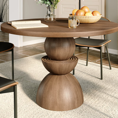 Mid-Century Solid Wood Round Dining Table For 2-6 Seats