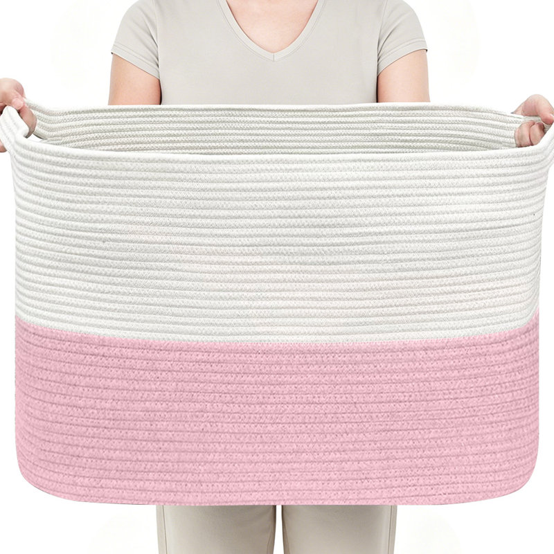 Extra Large Clothes Storage Basket, 62L Cotton Rope Laundry Basket with Handles – Foldable Storage Bin for Blankets, Pillows and Toys