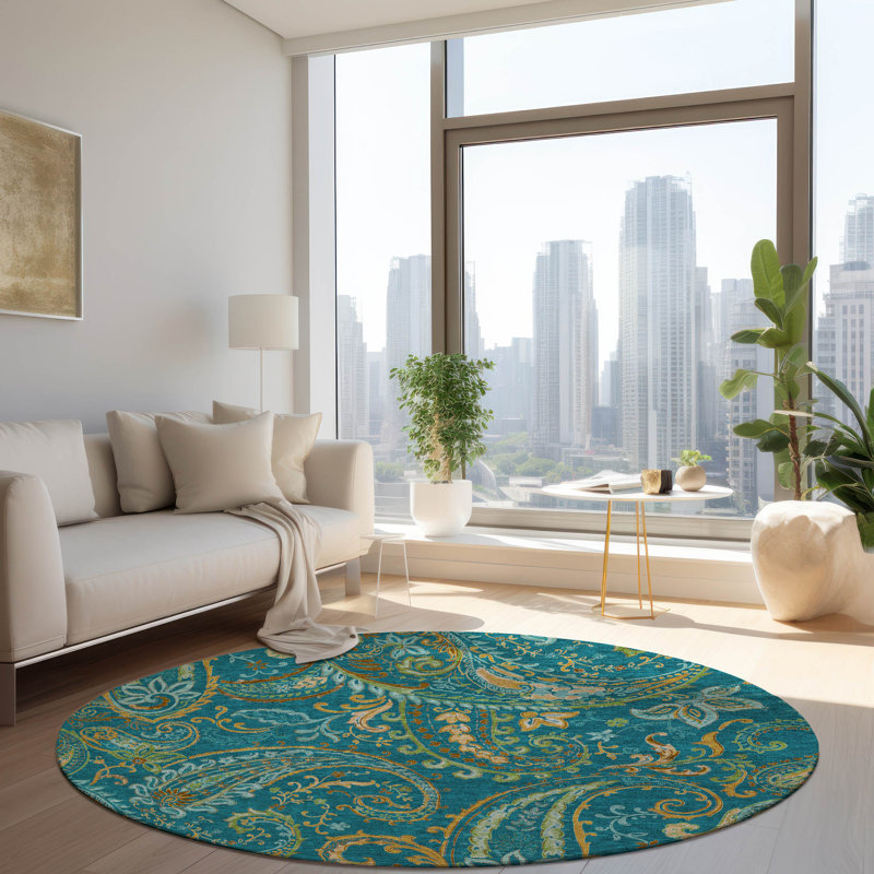 Tapis intérieur / extérieur lavable Kinslee , Rond 8 pi