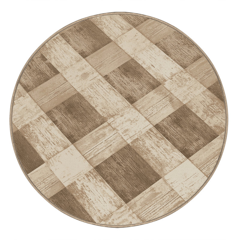Machine Washable Roslindale Rustic Gingham Rug in Beige – Beige Binding, 8' Round