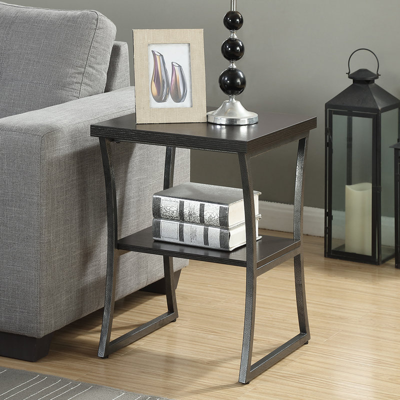 Table de bout en bois à 1 tiroir avec tablette Mariska, Espresso / gris ardoise