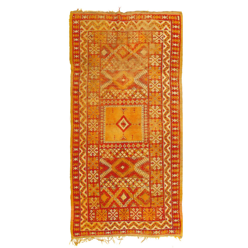Tapis marocain rétro de couleur dorée 4 pi 4 po x 9 pi 4 po