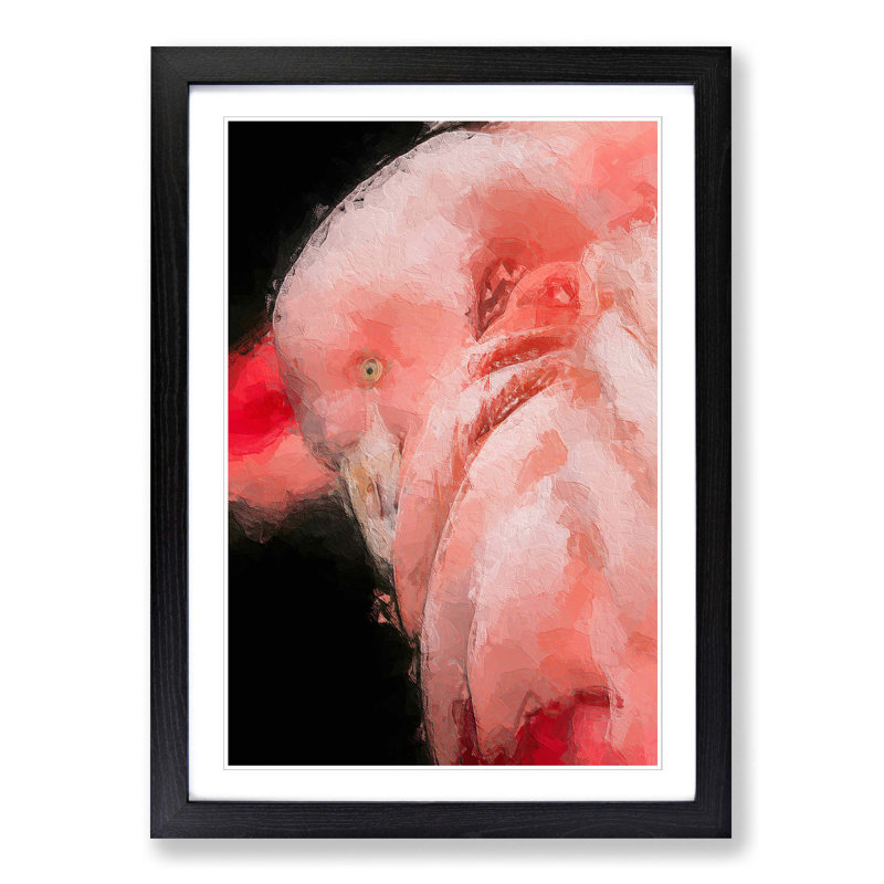 Pink Flamingo - Picture Frame Painting Print, 36cm H x 27cm W x 2cm D, Black Framed