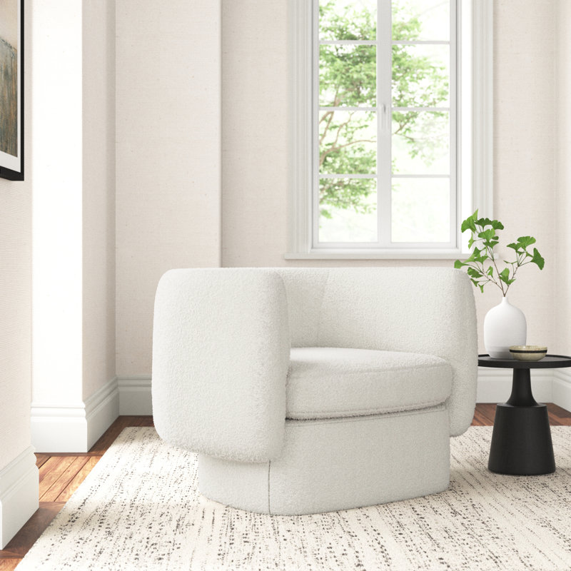 Atla Upholstered Barrel Chair, White Boucle