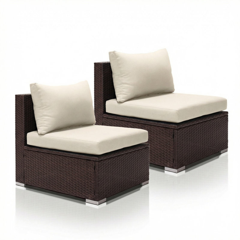 Canapé d'extérieur sans accoudoirs 2 pièces, Coussin beige / structure brune