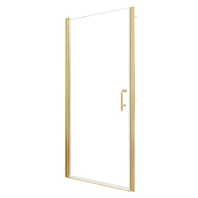 Porte de douche pivotante H 72 po de 1/4 po Verre transparent en or brossé, installation réversible pour les aménagements de salle de bain, conception personnalisable Splash-Proof, fonction