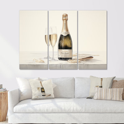 Curve Champagne Glassese - ensemble d'art sur toile champagne