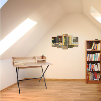 Bureau d'étude moderne avec pieds en métal, couleur chêne, 39,4 x 35,0 x 19,7 pouces | 100% panneau de particules enduit de mélamine, épaisseur: 0,7 pouce | Design industriel élégant, parfait pour les bureaux à domicile et les espaces d'étude