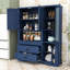 Armoire haute haute avec huche, 2 tiroirs, tablettes réglables et poste de travail à micro-ondes-2089079126