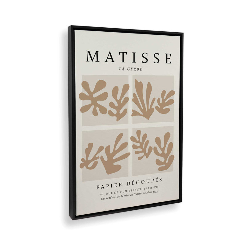 Matisse's La Gerbe Quartet en brun, H 30,75 po x l 20,75 po x P 1,75 po, Cadre flottant noir satiné