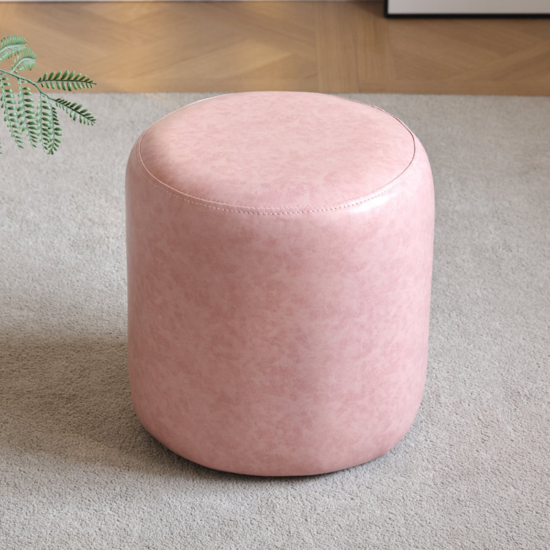 30cm Small Round Faux Leather Upholstered Ottoman, Pink