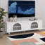 Meuble télé contemporain avec tablettes réglables, portes en verre cannelé-2101869345