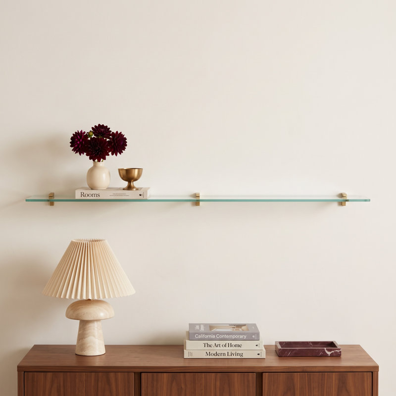 Earlham Tempered Glass Wall Mounted Bracket Shelf, Brass