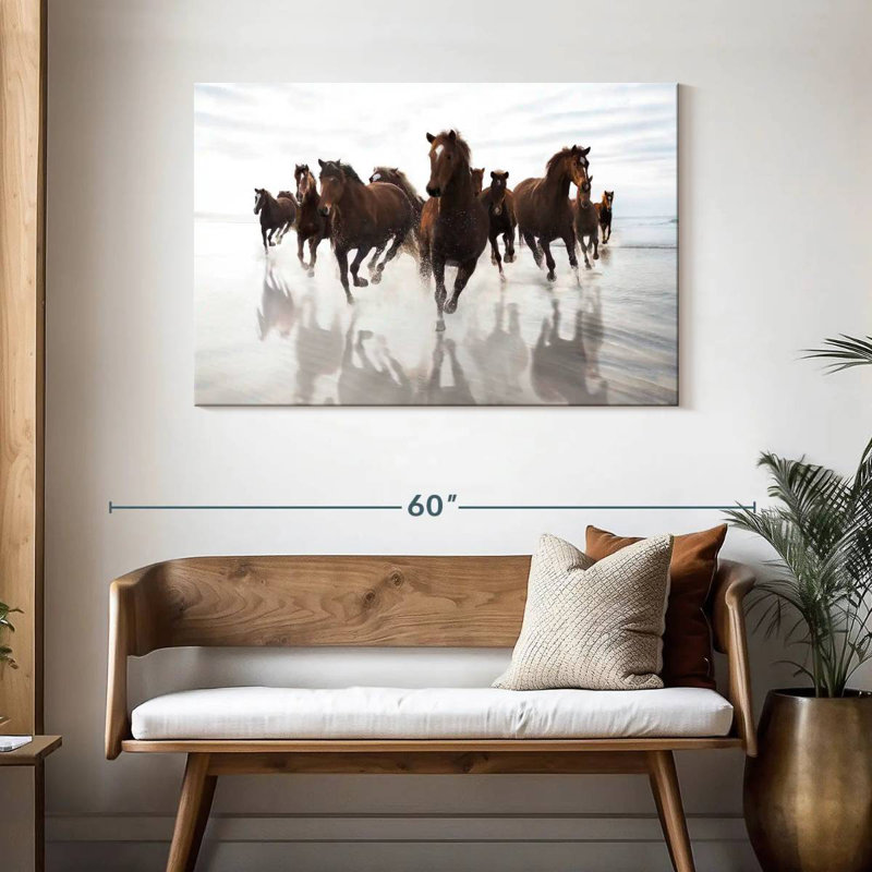 Brampt qui court des chevaux bruns, H 30 po x l 45 po