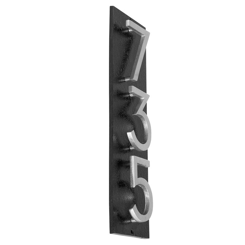 Plaque d’adresse murale flottante linéaire, Noir, Aluminium brossé, Oui