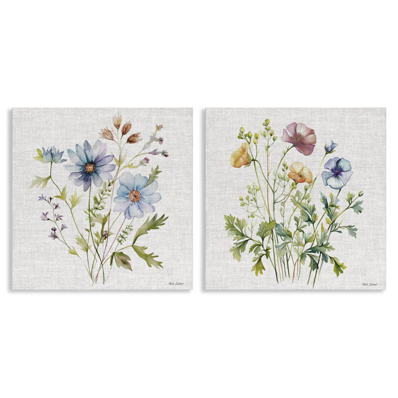 Ensemble de toiles 2 pièces Wild Flower Botanical Bundles, conception par Nicole DeCamp, H 17 po x l 34 po