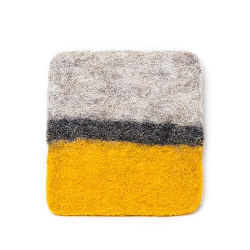 Cotton Square 4 Piece Coaster Set, Yellow/Gray/Black
