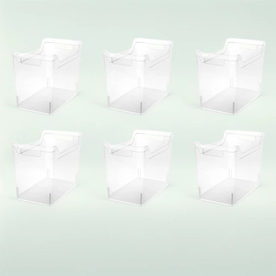 Medium Shelf Bin with Handles, Plastic Storage Container for Organizing Shelving, Closet, Pantry, and Countertops, Clear, 6-Pack