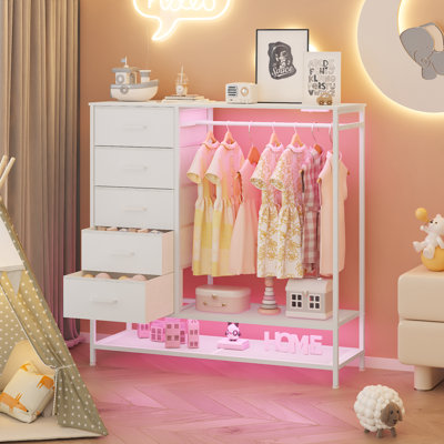47.2'' W 5 - Drawer Dresser for Bedroom with Hanging Rack Led Lights and Charging Station