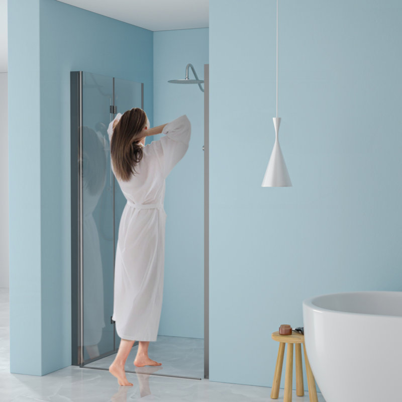 30"W X 72"H Fold Frameless Shower Door With Tempered Glass, Matte Black