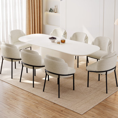 Ensemble de table de salle à manger 86,61 "ovale blanc crème avec 8 chaises, ensemble de salle à manger surdimensionné pour 8 personnes