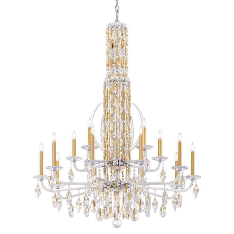 Siena 17 Light 40.5in x 50.5in Two-Tier Chandelier with Crystal Tusks in Polished Stainless Steel with Clear Radiance Crystals