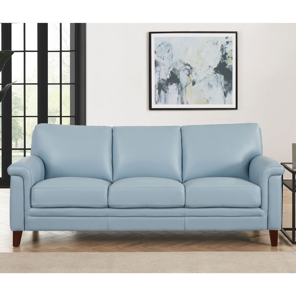 Marineta Top Grain Leather Sofa Couch, 84", Silver Gray Corrigan Studio® Upholstery 