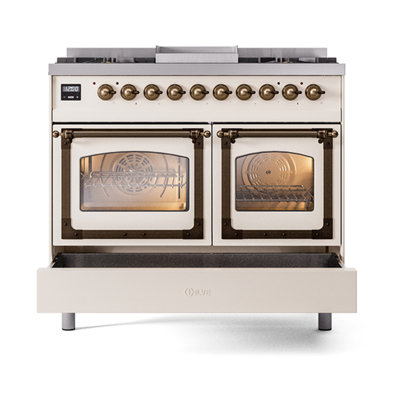 Cuisinière ILVE Nostalgie II Series 40 po à double combustible avec 6 brûleurs scellés (propane liquide, porte vitrée)