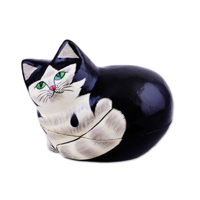 Boîte décorative majestic chat inde papier mache inde Chesley