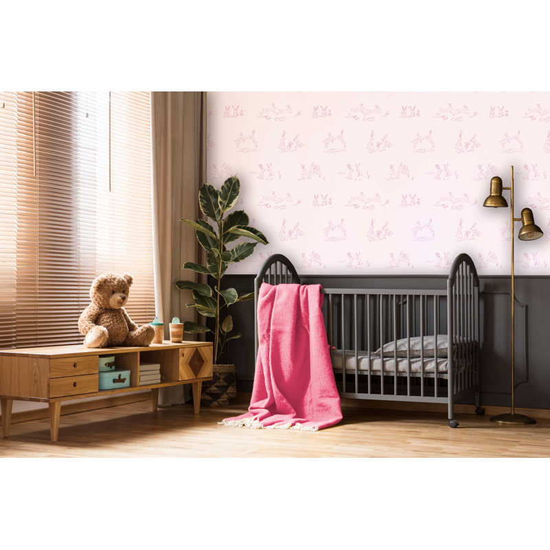 Bunny High Five 33' L x 20.5" W  Wallpaper Roll, Pink