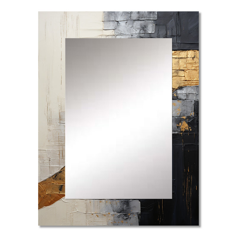 Gray Gold Minimalism Poteries - Abstract Spirals Large Wall Mirror, Gray Unique Mirror, Printed Metal Art, 32" x 24"