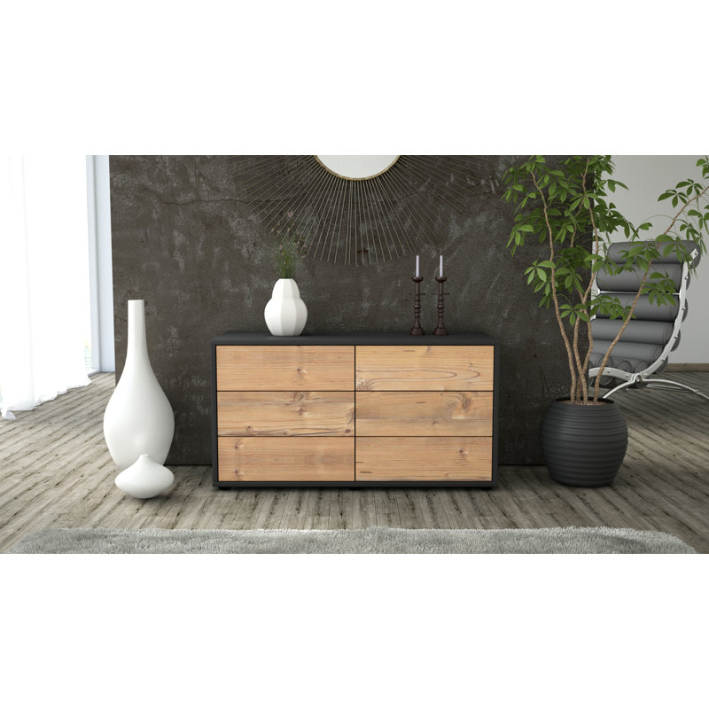 Cossette Unfinished Floating TV Stand, Pine / Matte Anthracite