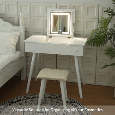 White Dressing Table Set With Led