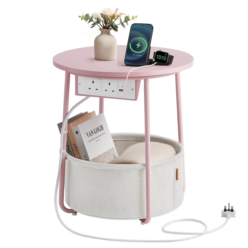 Nychelle Cross Legs End Table with Built-In Outlets, Pink Incorrect