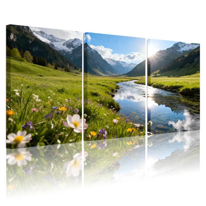 Ensemble de 3 impressions d'art sur toile, paysage de montagne et paysage urbain, H 18 po x l 36 po