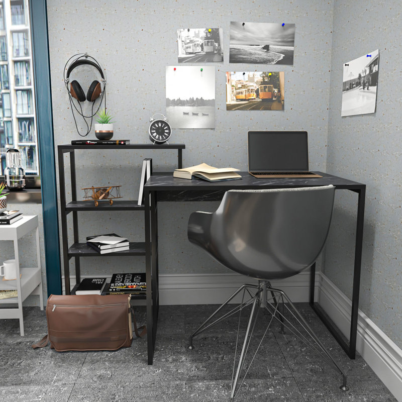 Bureau d'étude moderne noir, 52,4 x 23,6 x 30,2 pouces | 100% panneau de particules enduit de mélamine et cadre 100% métal | Design industriel, durable et élégant pour les bureaux à domicile ou les espaces d'étude, finition élégante de couleur unie