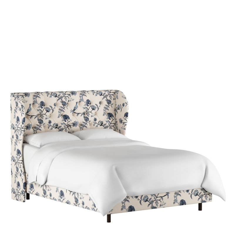 Lit capitonné standard à profil bas, Double, Indigo Shaana