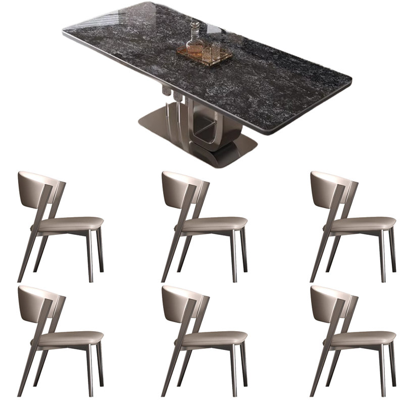 Light luxury rectangular high-end table and chair, Black, 29.5"H x 55.1"L x 31.4"W