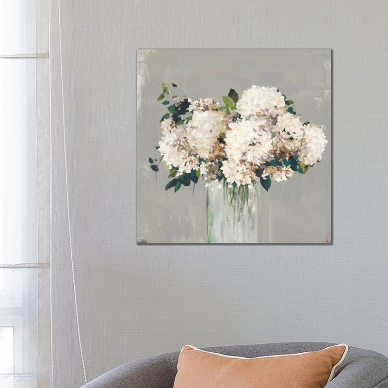 White Hydrangea by Allison Pearce - Wrapped Canvas Painting, 66.04 cm H x 66.04 cm W x 1.91 cm D, No Frame