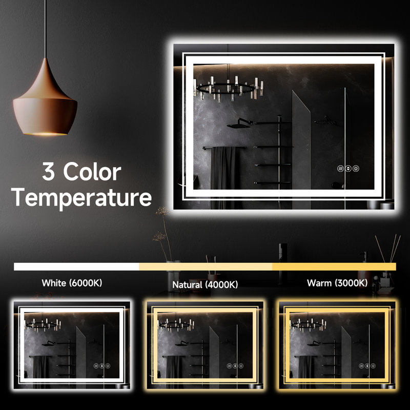Miroir de salle de bain à DEL intelligent 24 x 32 pouces, luminosité et température de couleur réglables, fonction de brouillard avec arrêt écoénergétique de 1 heure, composants Ul, fonction de miroir à installation facile,