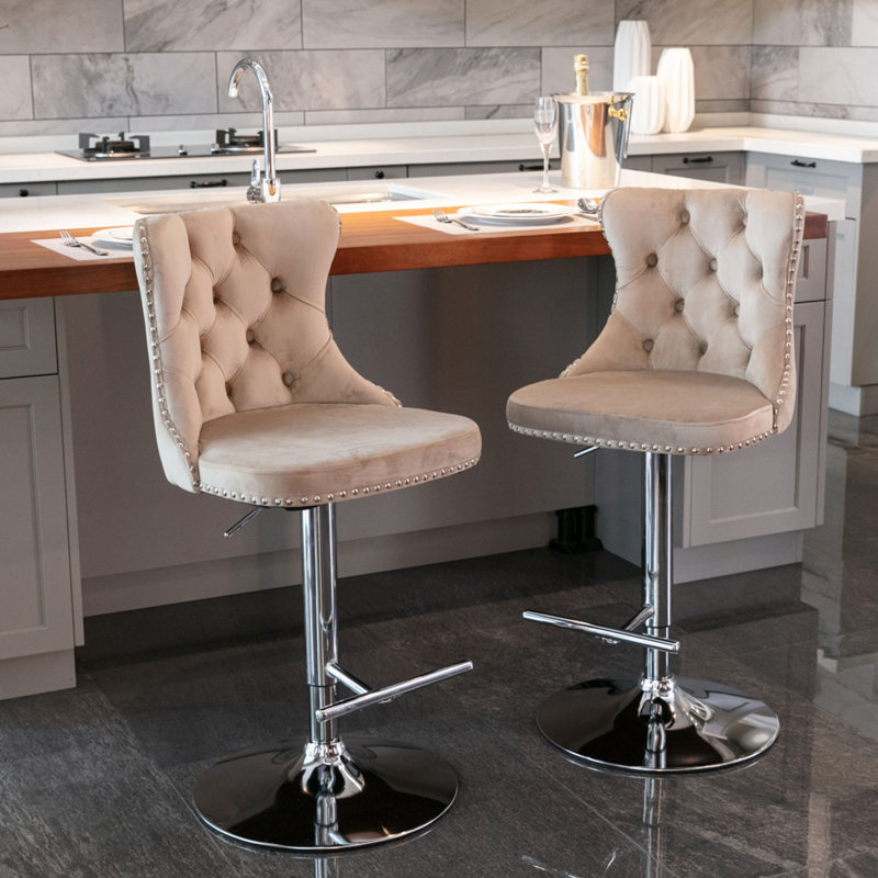 Tabourets de bar modernes rembourrés à base chromée avec dossier capitonné confortable pour la maison et l'îlot de cuisine
