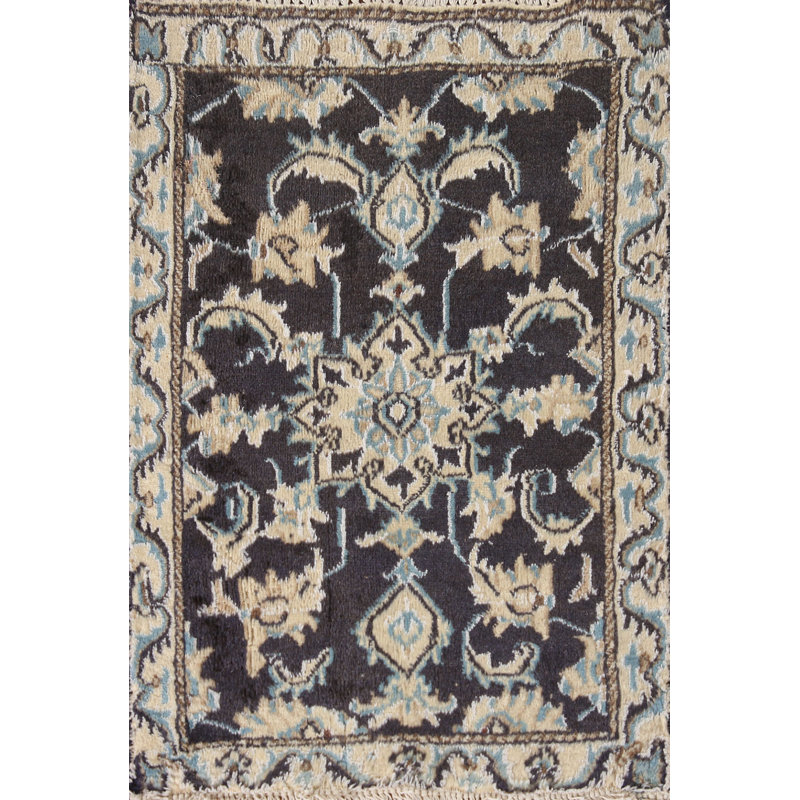Tapis traditionnel bleu marine à motif floral 2 x 3