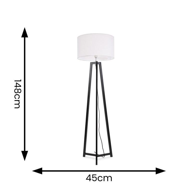 Rhavyn 148cm Traditional Floor Lamp, Matte Black, White