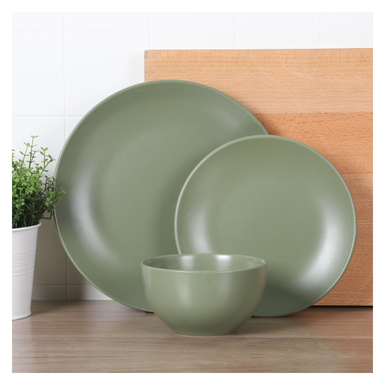 Gibson Home Queenslane 12 Piece Stoneware Matte Dinnerware Set - Matte Blue, Green