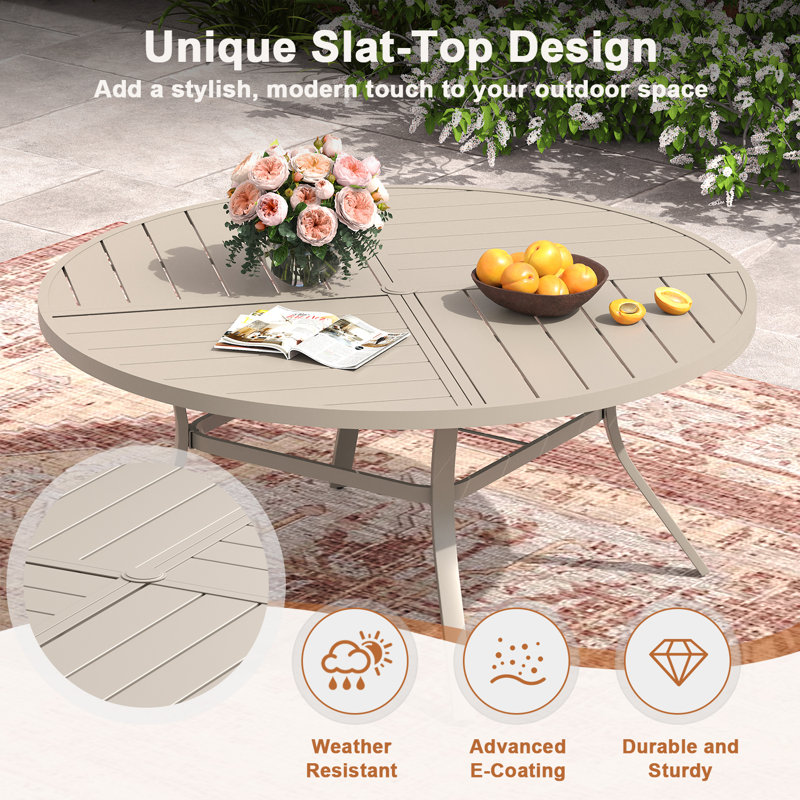 6-Person Patio Dining Set with Round Patio Dining Table and Padded Swivel Chairs, Cream/Sandshell