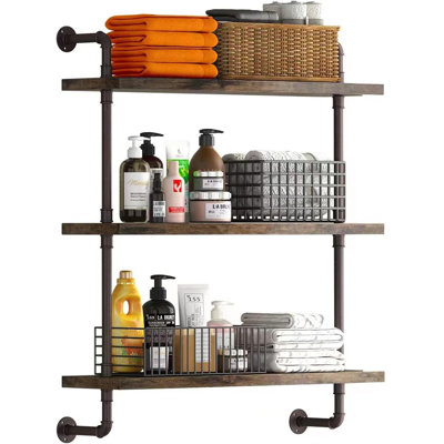 Industrial Pipe Rack Simple Wooden Floating Shelf