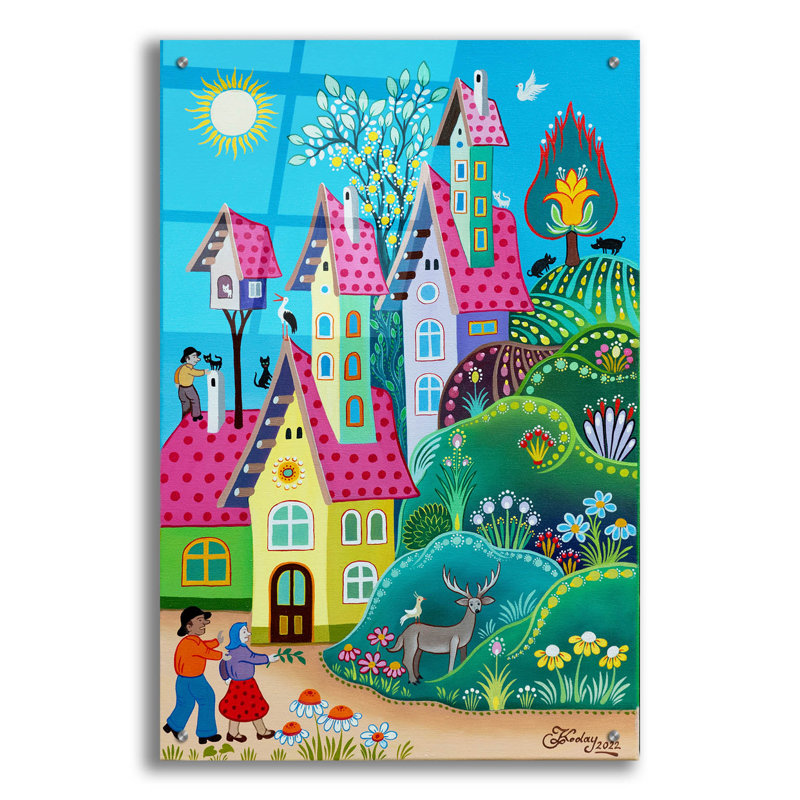Art mural en verre épique «Magical Garden Neighbouring» par Koday, 24 po x 36 po