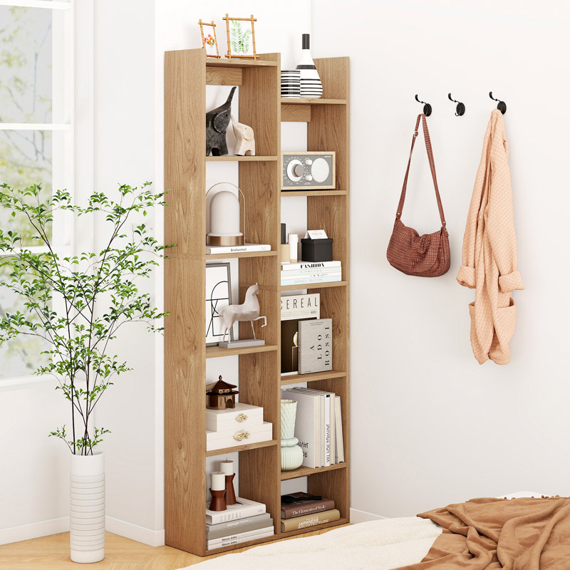 Bibliothèque à 11 niveaux avec tablettes anti-basculement, Naturel